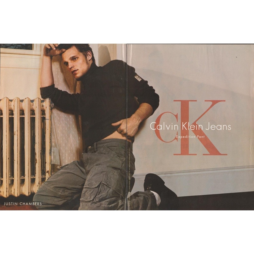 Vintage 1999 Calvin Klein Jeans Print Ad Justin Chambers Cargo Pants Y2K Fashion